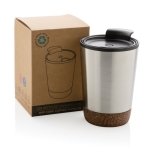 Mug thermos personnalisé en acier avec base en liège 300ml Eco Cork couleur argenté vue avec boîte