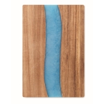 Planche à découper en bois d´acacia avec détails en résine époxy bleue couleur bois quatrième vue