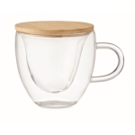 Mug en verre double paroi en forme de cœur avec couvercle bambou 180ml couleur transparent