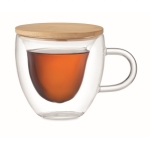 Mug en verre double paroi en forme de cœur avec couvercle bambou 180ml couleur transparent deuxième vue