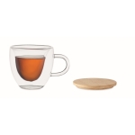 Mug en verre double paroi en forme de cœur avec couvercle bambou 180ml couleur transparent troisième vue