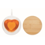 Mug en verre double paroi en forme de cœur avec couvercle bambou 180ml couleur transparent huitième vue