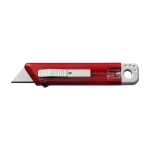 Cutter en plastique transparent avec lame rétractable automatique couleur rouge deuxième vue