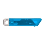 Cutter en plastique transparent avec lame rétractable automatique couleur bleu ciel première vue