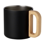 Mug en acier recyclé avec isolation et poignée en bois 360ml couleur noir deuxième vue