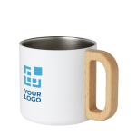 Mug en acier recyclé avec isolation et poignée en bois 360ml avec zone d'impression