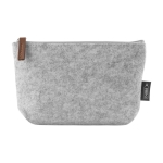 Trousse en feutre de polyester recyclé avec fermeture éclair assortie couleur gris quatrième vue