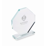 Trophée en verre de forme octogonale avec base rectangulaire assortie couleur transparent vue principale