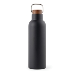 Bouteille thermos en inox recyclé à bouchon en bois et poignée 800ml couleur noir