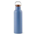 Bouteille thermos en inox recyclé à bouchon en bois et poignée 800ml couleur bleu