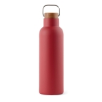 Bouteille thermos en inox recyclé à bouchon en bois et poignée 800ml couleur rouge