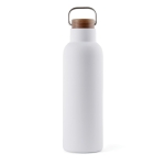 Bouteille thermos en inox recyclé à bouchon en bois et poignée 800ml couleur blanc