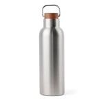 Bouteille thermos en inox recyclé à bouchon en bois et poignée 800ml couleur argenté