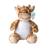 Girafe en peluche avec yeux brodés et étiquette imprimable couleur orange avec zone d'impression