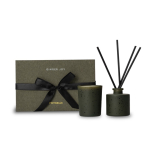 Coffret cadeau avec bougie et diffuseur au parfum gingembre Victorian couleur vert