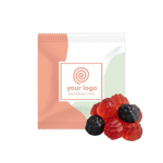 Sachet personnalisé avec bonbons en forme et saveur de fruits rouges couleur blanc