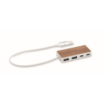 Hub USB 4 ports en aluminium recyclé avec détail en noyer couleur bois