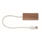 Hub USB 4 ports en aluminium recyclé avec détail en noyer couleur bois deuxième vue