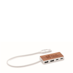 Hub USB 4 ports en aluminium recyclé avec détail en noyer couleur bois vue avec zone d'impression