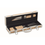 Coffret aspect bois avec 3 ustensiles pour barbecue couleur bois