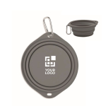 Assiette pliable pour manger ou boire avec mousqueton pour animaux couleur gris foncé vue avec zone d'impression