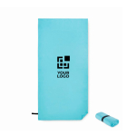 Serviette de sport en microfibre avec sangle de fermeture 200 g/m² couleur turquoise vue avec zone d'impression