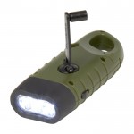 Lampe solaire dynamo en plastique recyclé à mousqueton couleur vert militaire troisième vue