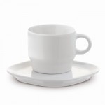 Tasse à café empilable à soucoupe rectangulaire fabriquée en UE 180ml couleur blanc