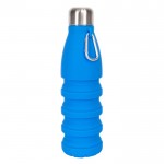 Bouteille en silicone sans BPA pliable avec mousqueton 550ml couleur bleu