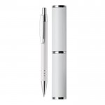 Stylo en aluminium avec étui assorti en forme de tube couleur blanc