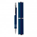 Stylo en aluminium avec étui assorti en forme de tube couleur bleu foncé