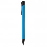 Stylo en aluminium avec revêtement en caoutchouc de plusieurs couleurs couleur cyan troisième vue