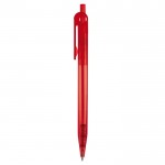 Stylo transparent en plastique avec détail sur le bouton-poussoir couleur rouge transparent troisième vue