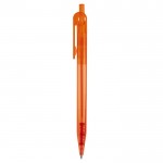 Stylo transparent en plastique avec détail sur le bouton-poussoir couleur orange transparent troisième vue