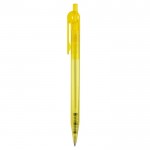 Stylo transparent en plastique avec détail sur le bouton-poussoir couleur jaune transparent troisième vue