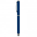 Stylo rollerball en aluminium avec finition douce et capuchon assorti couleur bleu foncé troisième vue