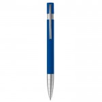 Stylo à bouton-poussoir en aluminium toucher doux et pointe métallisée couleur bleu foncé deuxième vue