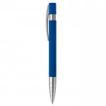 Stylo à bouton-poussoir en aluminium toucher doux et pointe métallisée couleur bleu foncé troisième vue