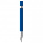 Stylo à bouton-poussoir en aluminium toucher doux et pointe métallisée couleur bleu foncé quatrière vue