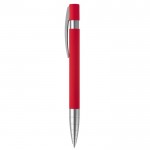 Stylo à bouton-poussoir en aluminium toucher doux et pointe métallisée couleur rouge troisième vue