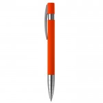 Stylo à bouton-poussoir en aluminium toucher doux et pointe métallisée couleur orange troisième vue