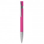 Stylo à bouton-poussoir en aluminium toucher doux et pointe métallisée couleur rose