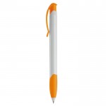 Stylo en plastique blanc avec clip incurvé coloré fabriqué en UE couleur orange troisième vue