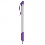 Stylo en plastique blanc avec clip incurvé coloré fabriqué en UE couleur violet troisième vue