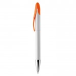 Stylo en plastique avec mécanisme rotatif et clip coloré couleur orange troisième vue