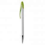 Stylo en plastique avec mécanisme rotatif et clip coloré couleur vert clair troisième vue