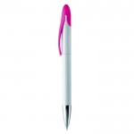 Stylo en plastique avec mécanisme rotatif et clip coloré couleur rose troisième vue