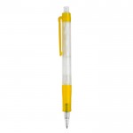 Stylo transparent en matériau biodégradable avec détails colorés couleur jaune troisième vue