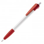 Stylo blanc avec clip original et poignée texturée couleur rouge