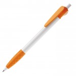 Stylo blanc avec clip original et poignée texturée couleur orange